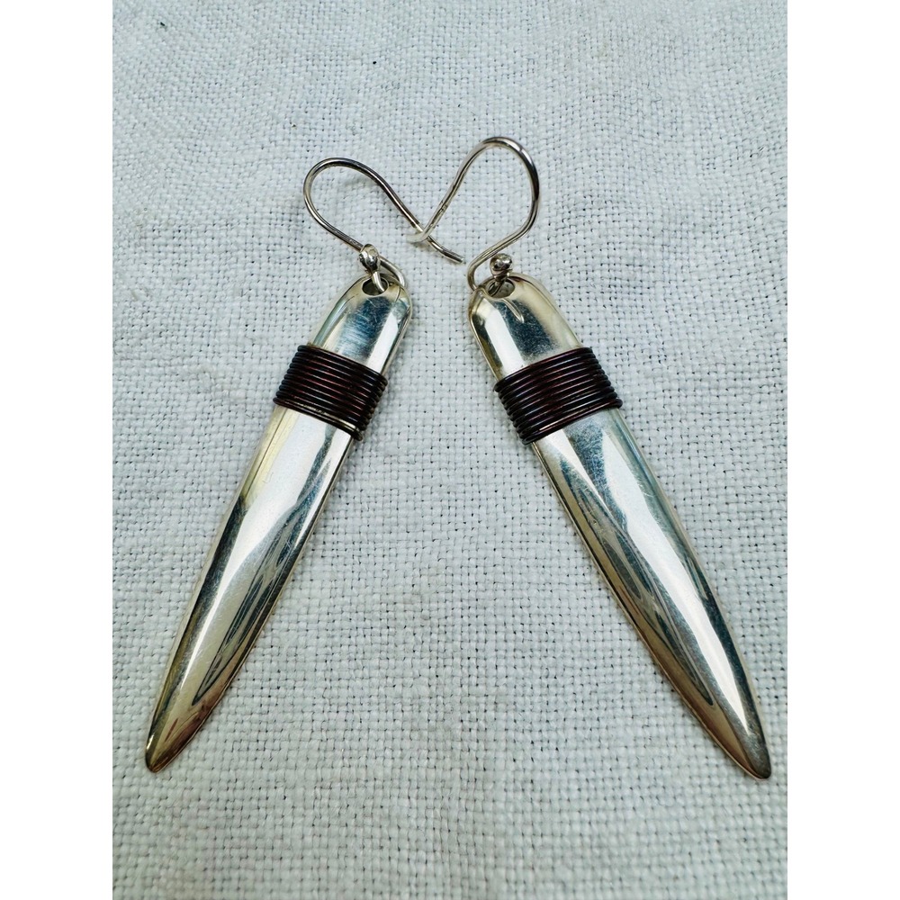 Vintage HOB Mexico 925 Sterling Silver Modernist Wire Wrapped Drop Earring
